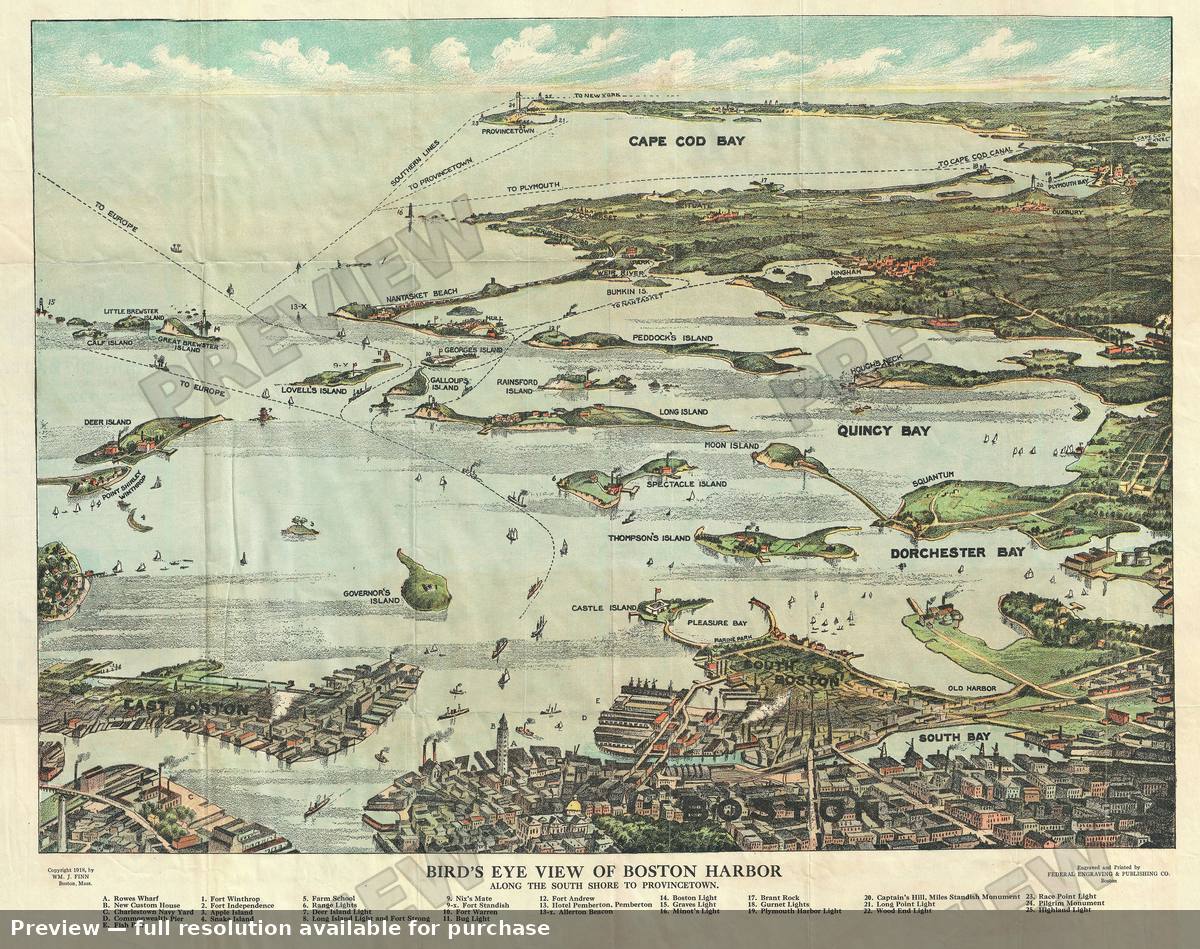 Antique map: Boston Harbor View, 1918, 1918
