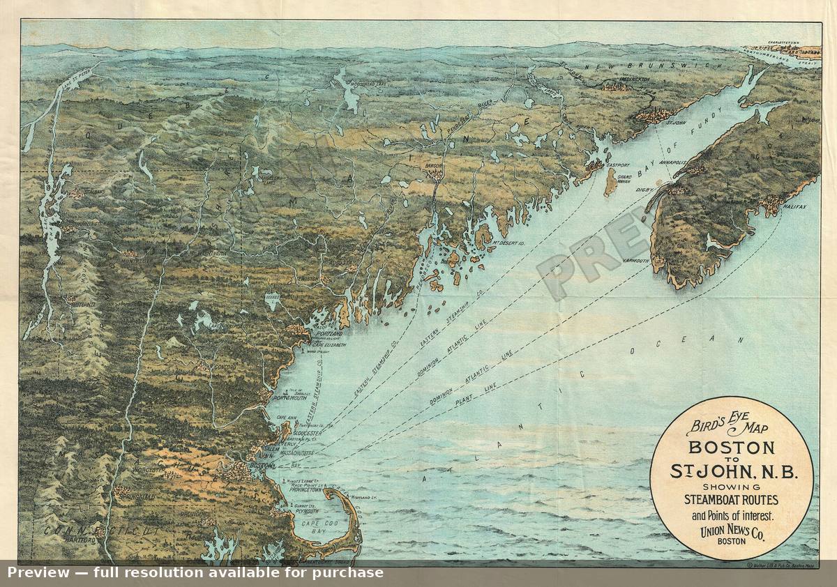Antique map: Boston Maine NB, 1900