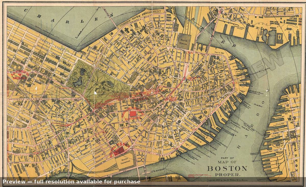 Antique map: Boston Proper, 1894