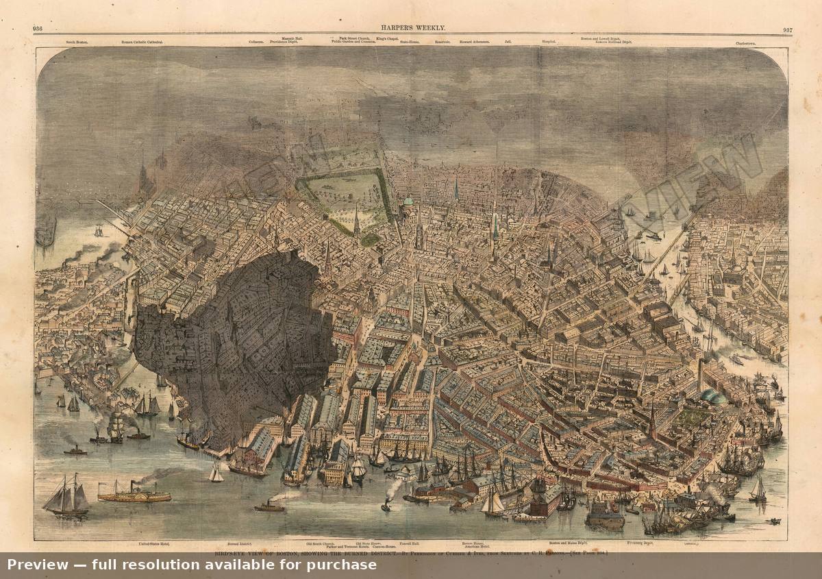 Antique map: Bostonfire, 1872, 1872