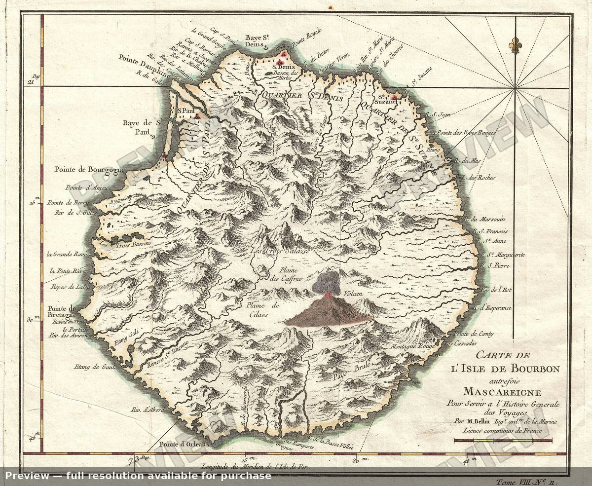 Antique map: Bourbon Reunion, 1750, 1750