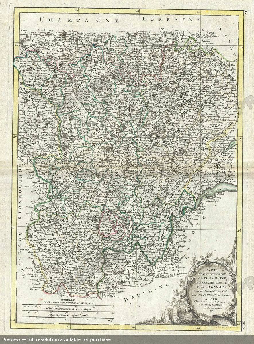 Antique map: Bourgogne Franche Comte, 1771, 1771