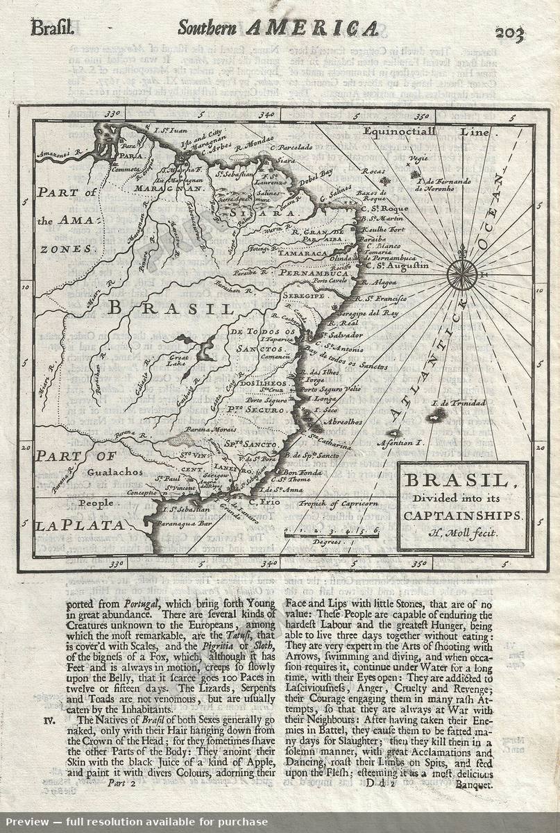Antique map: Brasil, 1701, 1701