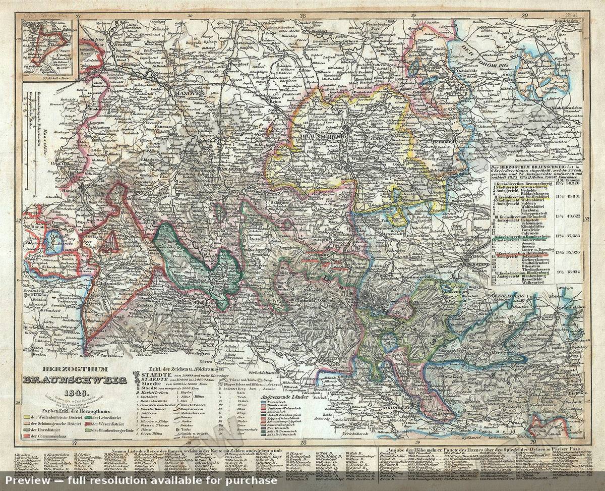 Antique map: Braunschweig, 1849