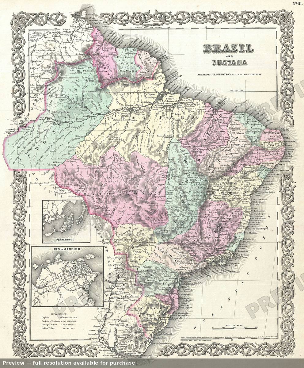 Antique map: Brazil, 1855