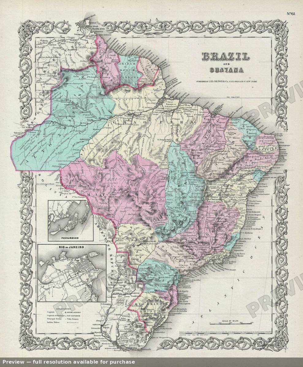 Antique map: Brazil, 1856