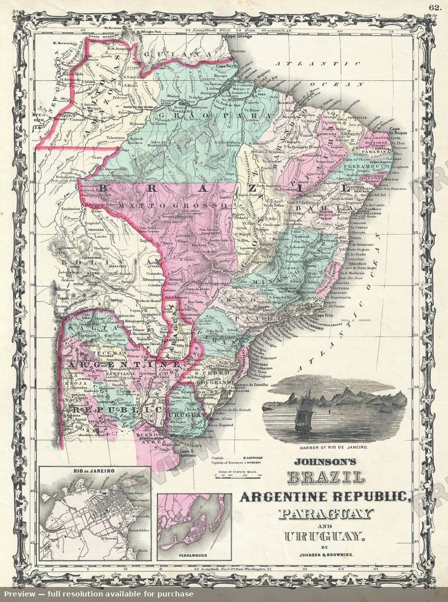 Antique map: Brazil, 1861