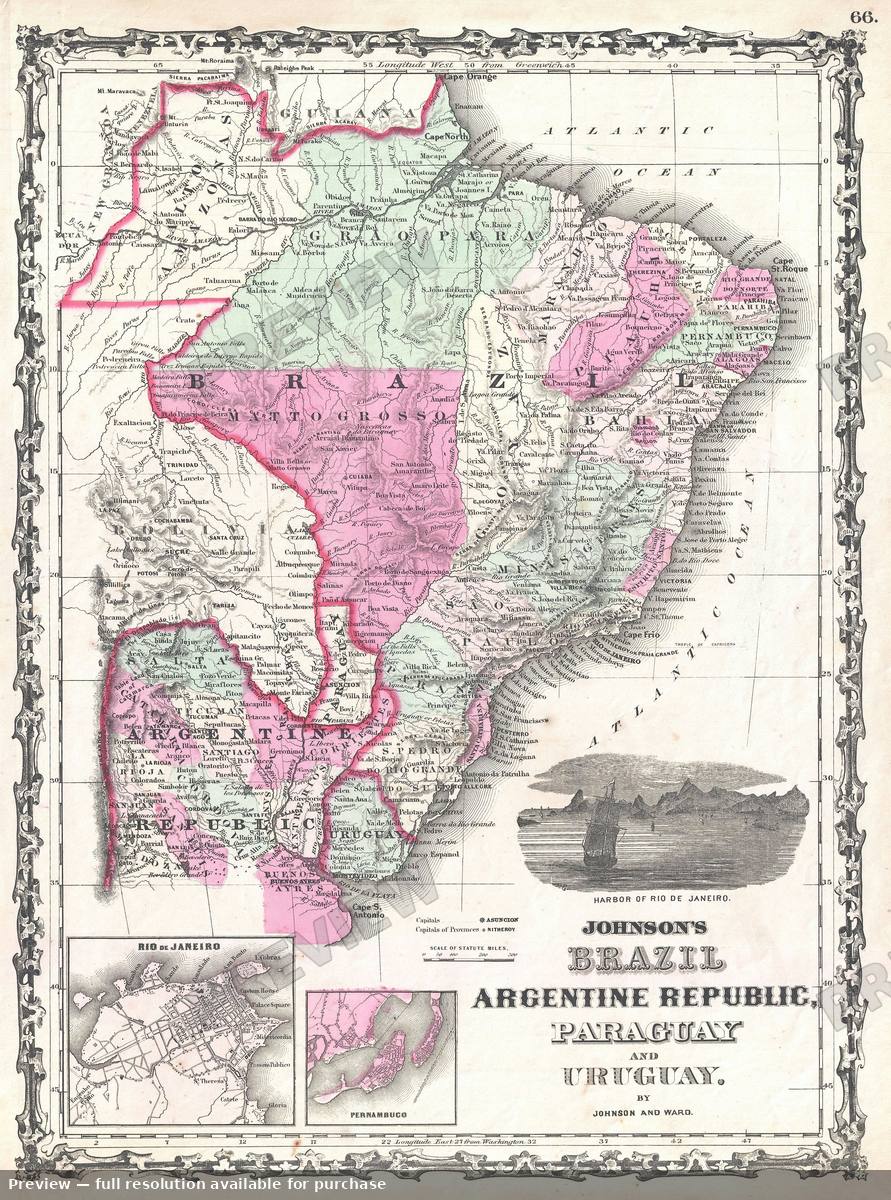 Antique map: Brazil, 1862