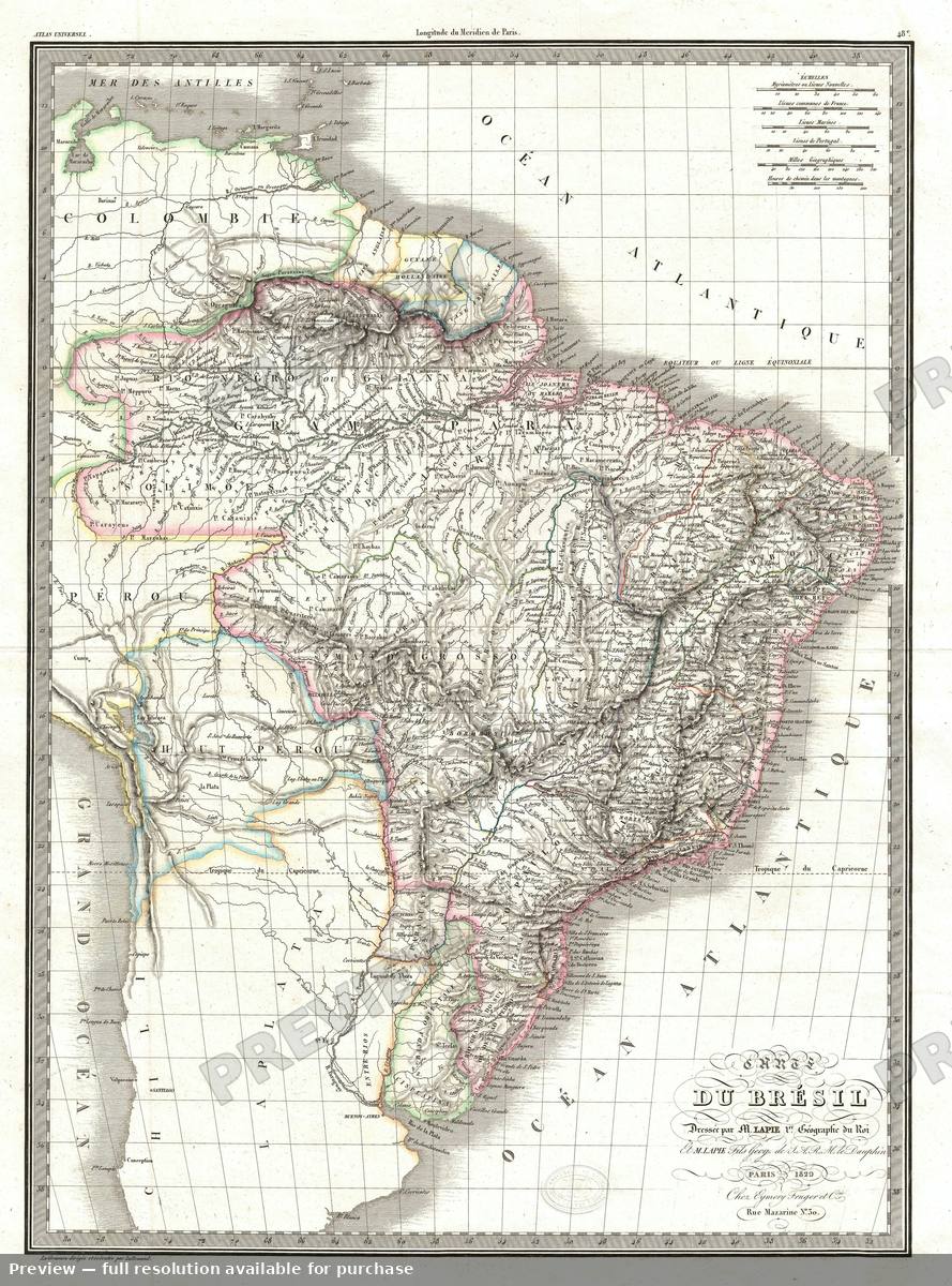 Antique map: Brazil, 1829