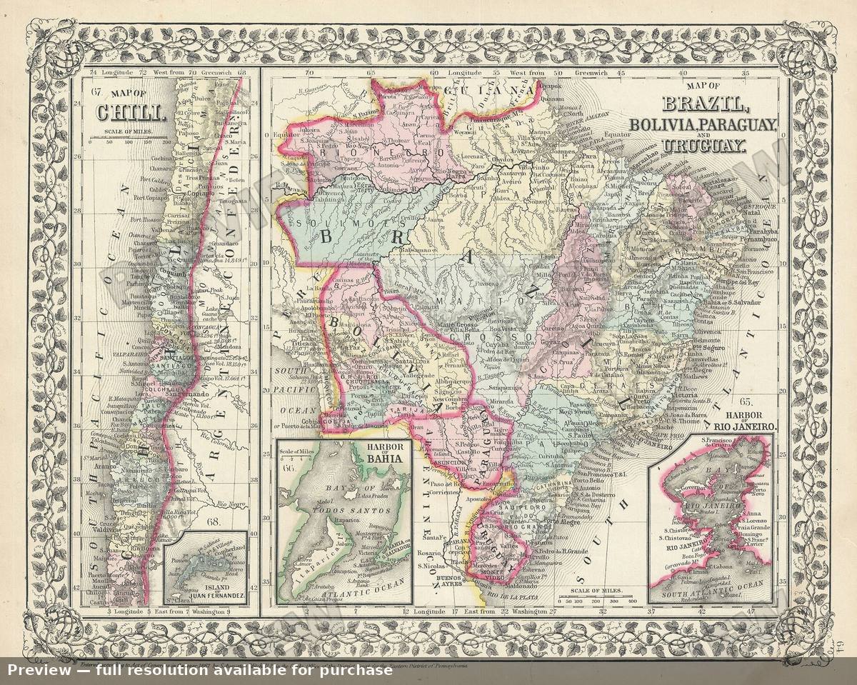 Antique map: Brazil, 1867