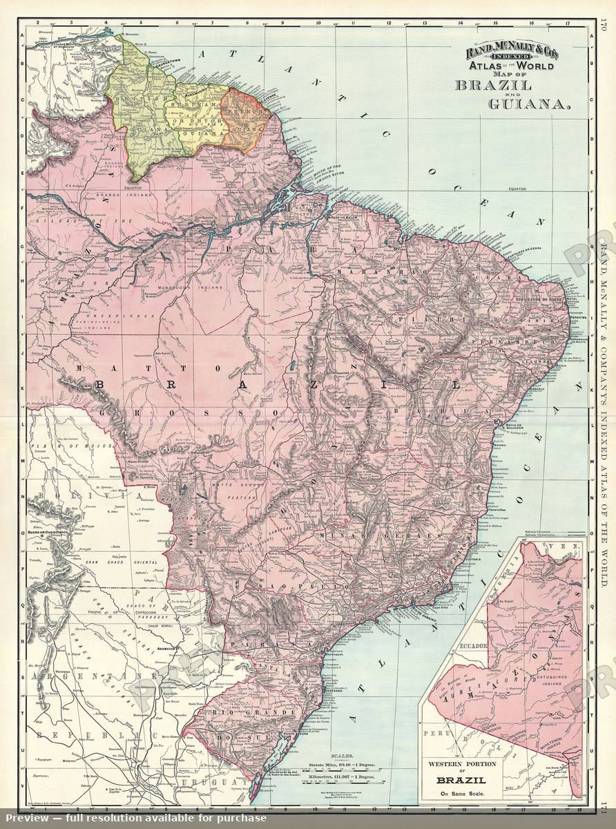 Antique map: Brazil, 1895