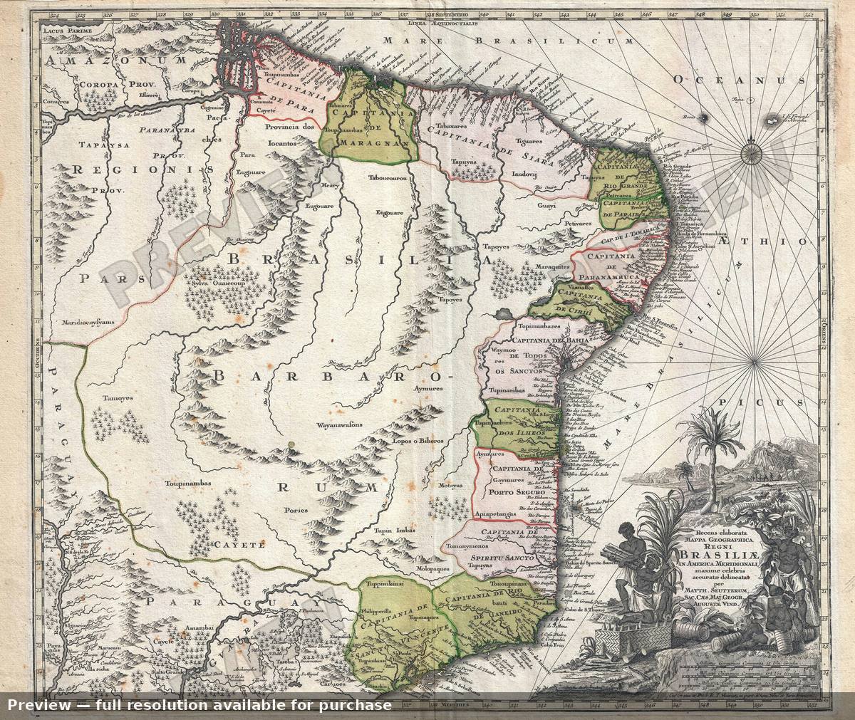 Antique map: Brazil, 1730