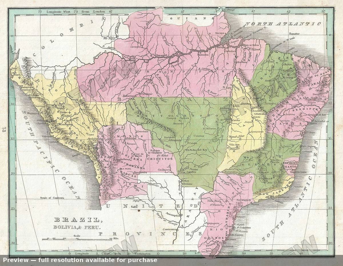 Antique map: Brazil Bolivia Peru, 1835