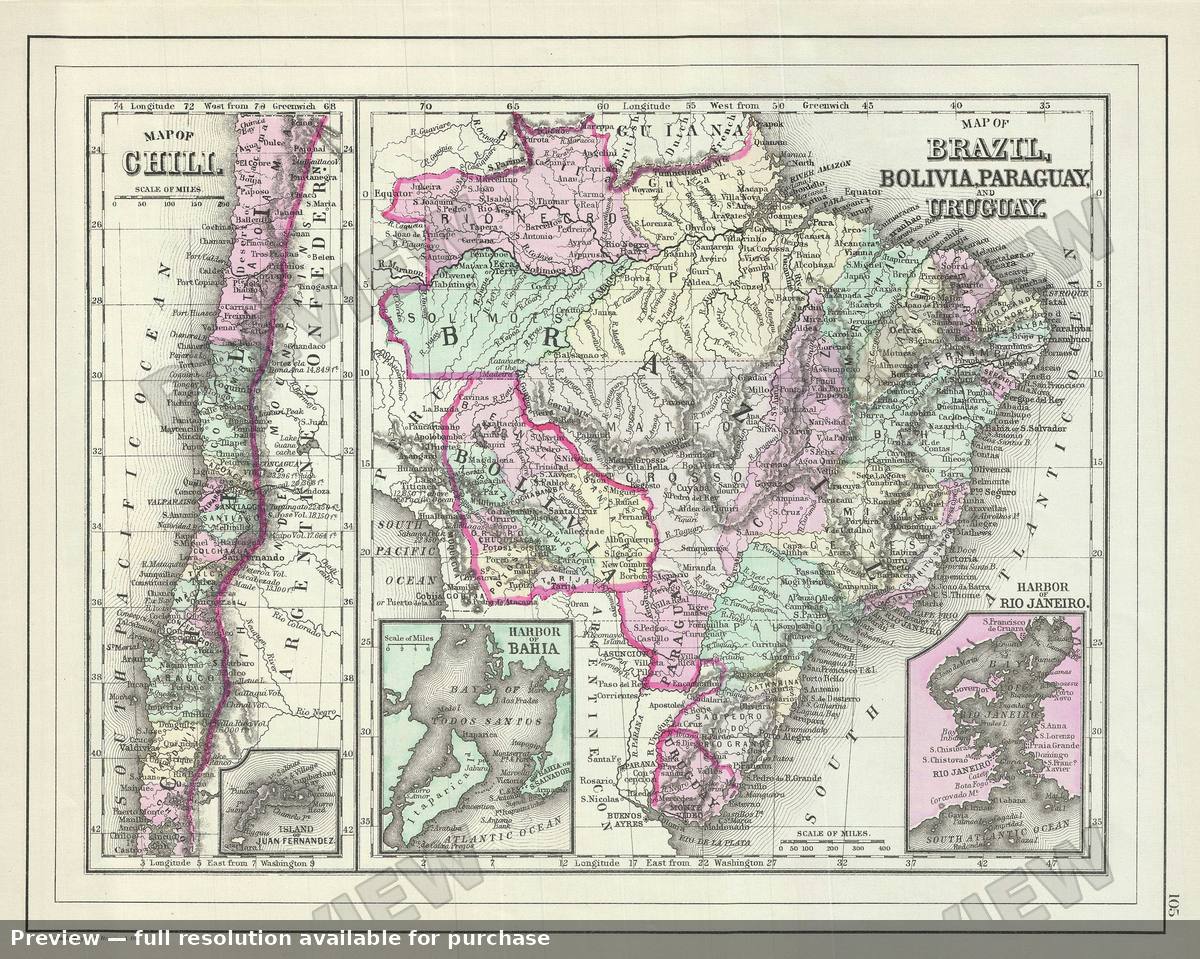 Antique map: Brazil Chili, 1887