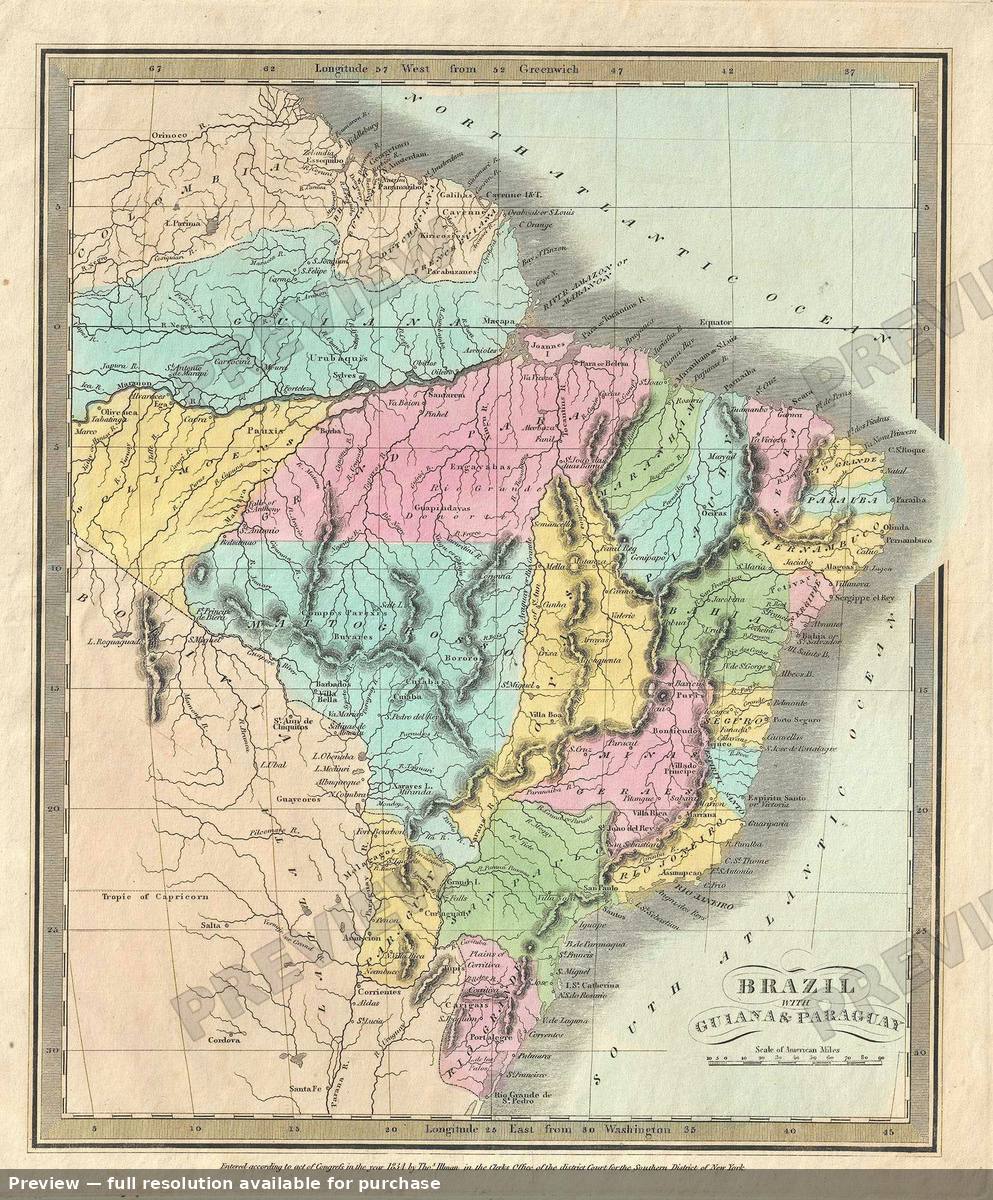 Antique map: Brazil Guiana, 1835