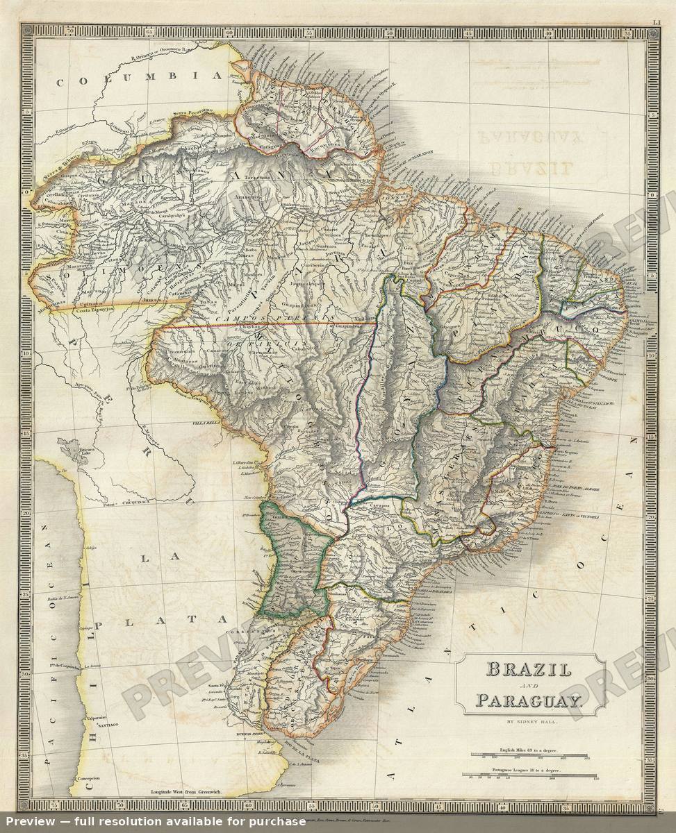 Antique map: Brazil Paraguay, 1835