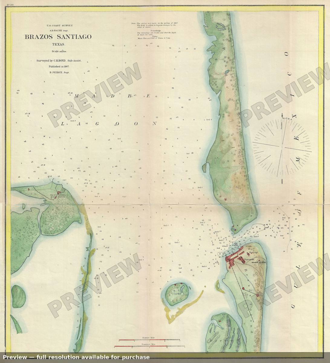 Antique map: Brazos Santiago Texas, 1867