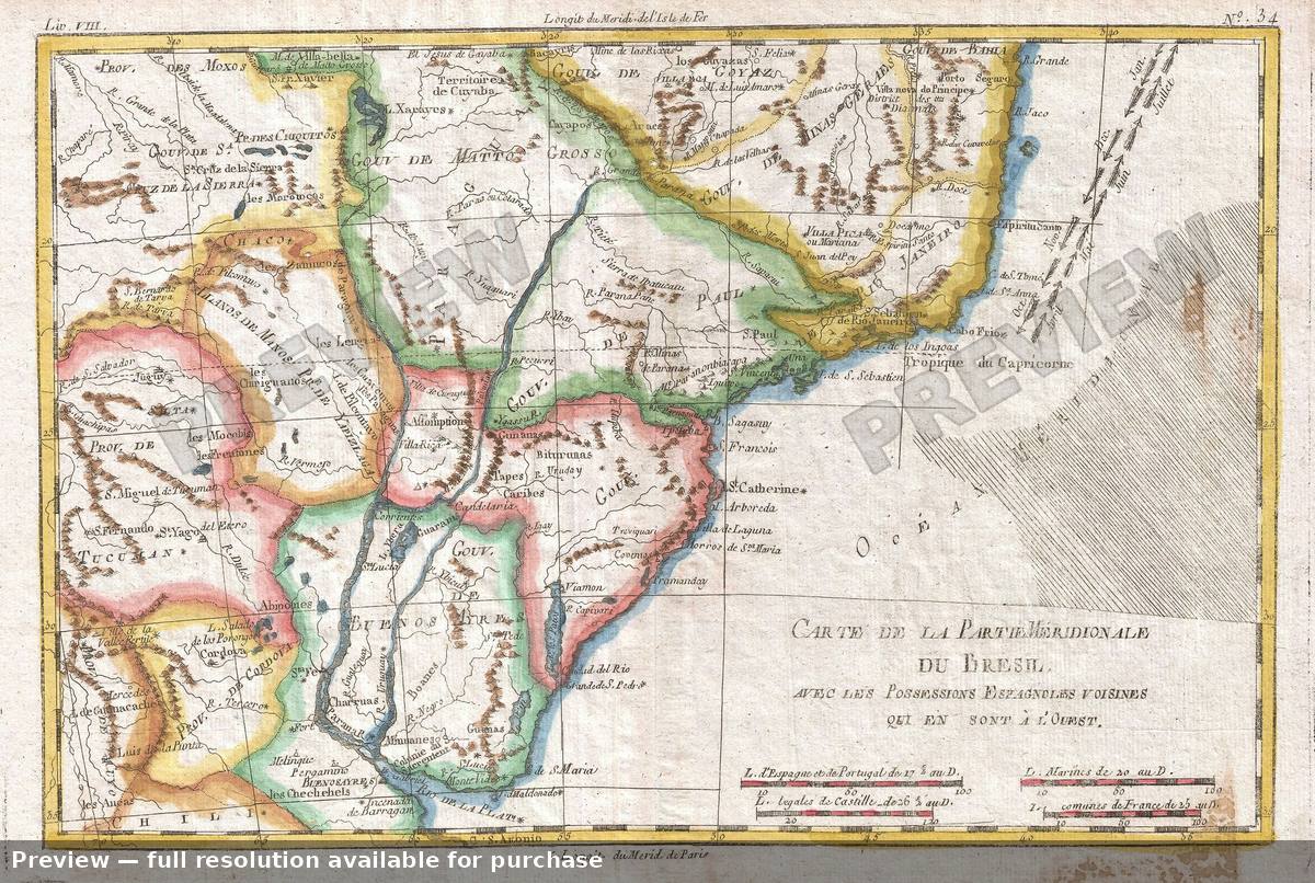 Antique map: Bresil, 1780, 1780
