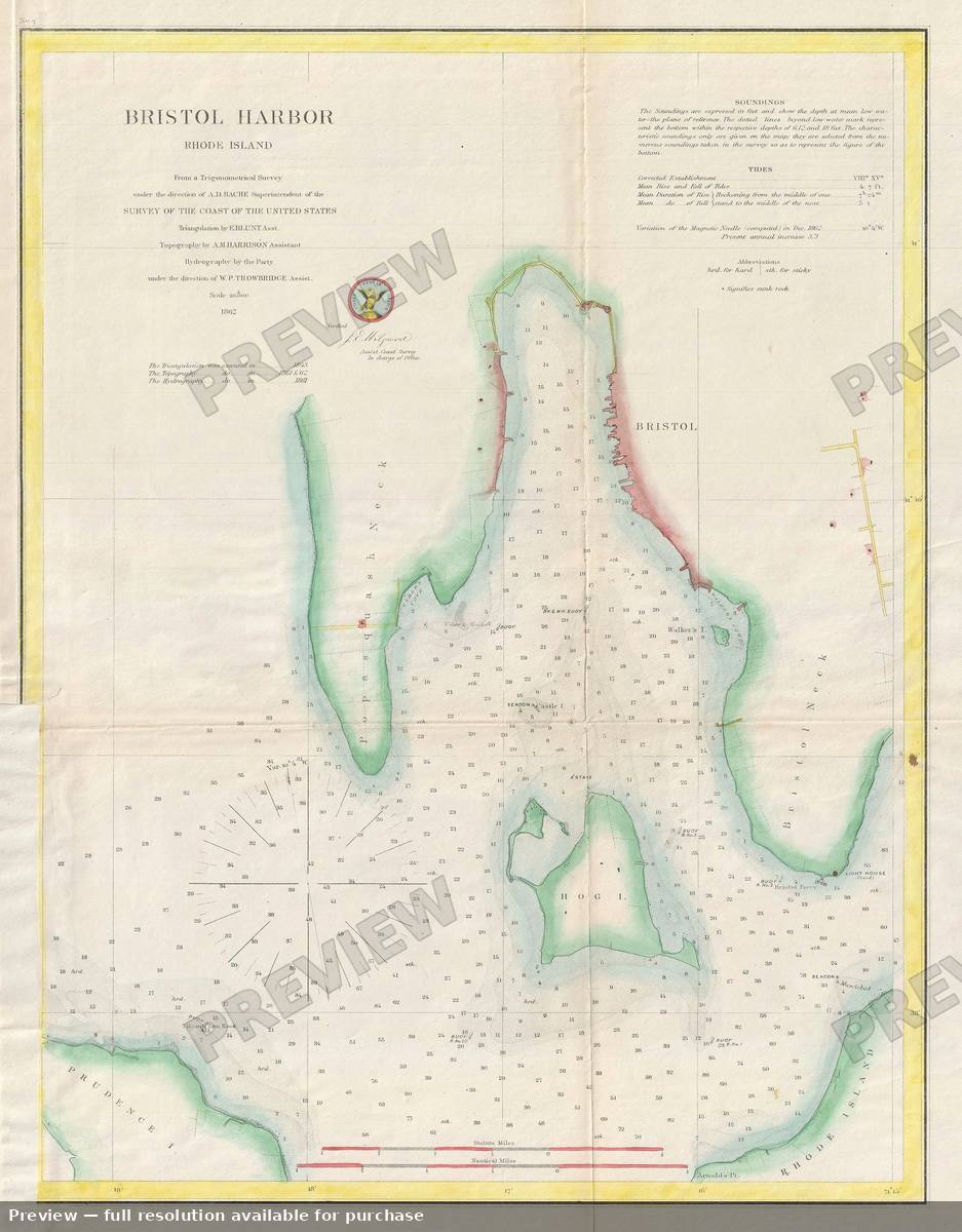 Antique map: Bristol Harbor Rhode Island, 1862