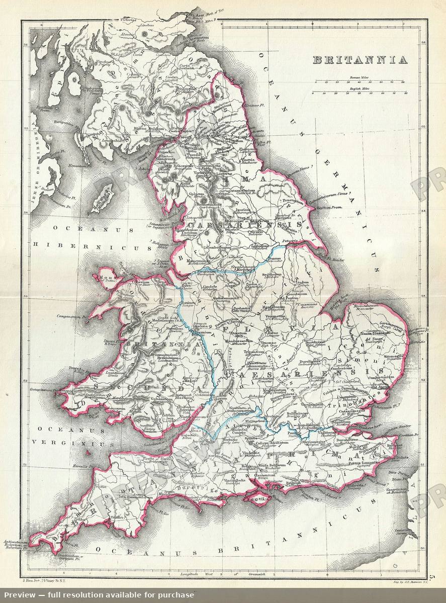 Antique map: Britain Ancient, 1867