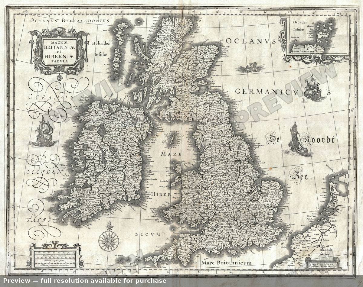 Antique map: Britanniae Hiberniae, 1631
