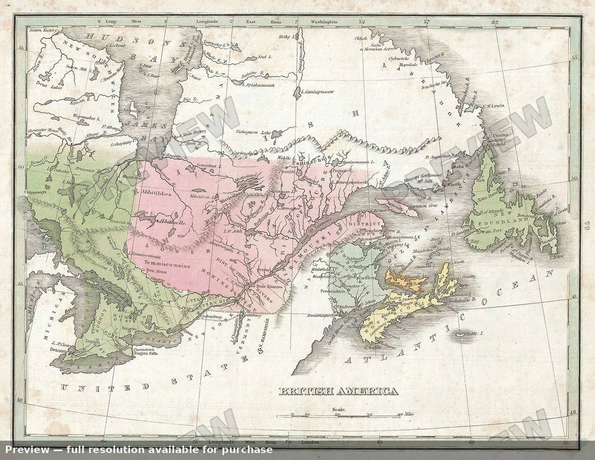 Antique map: British America, 1835