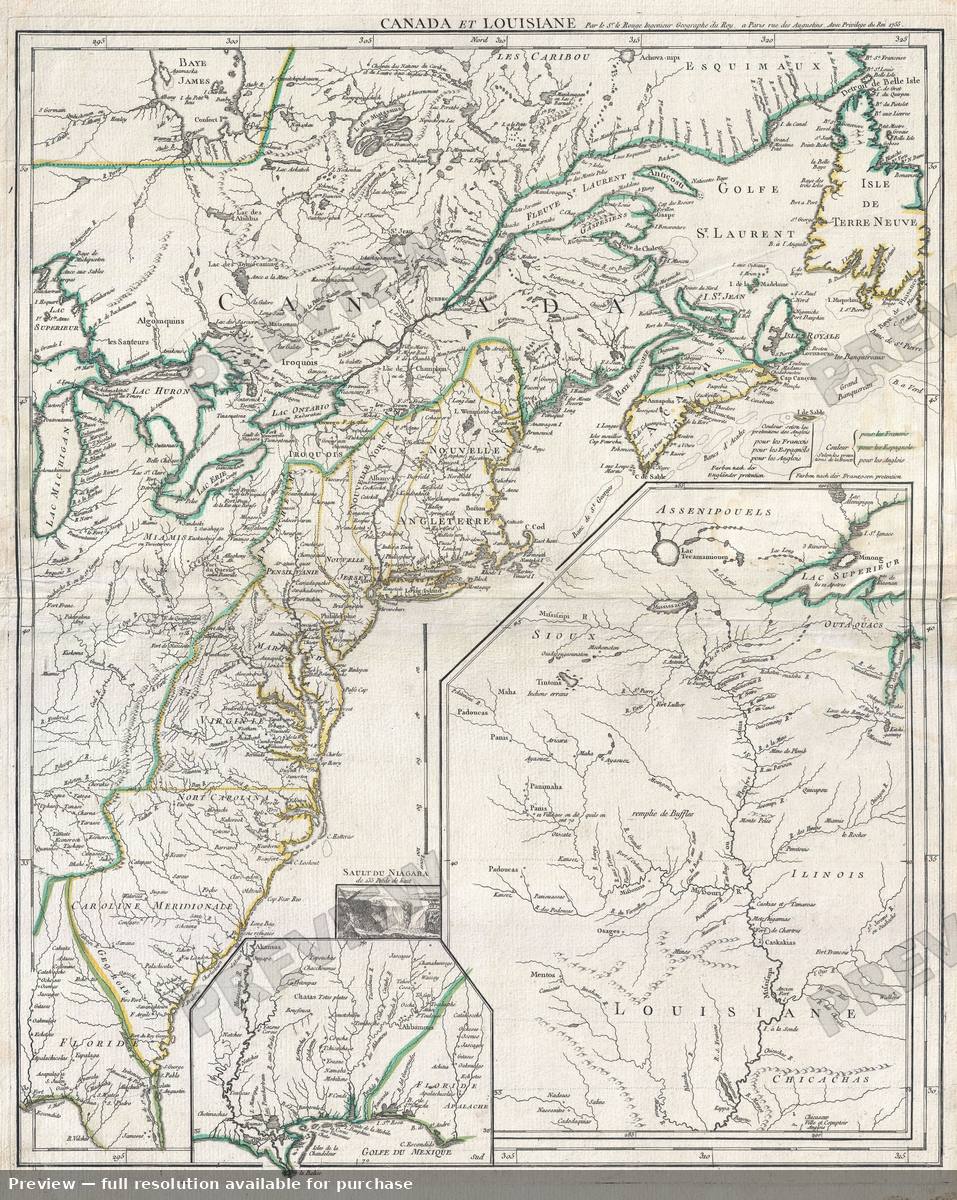 Antique map: British Colonies America, 1755
