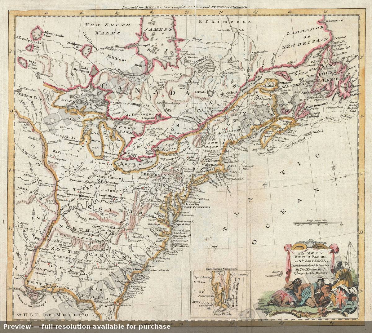 Antique map: British Empire United States, 1782