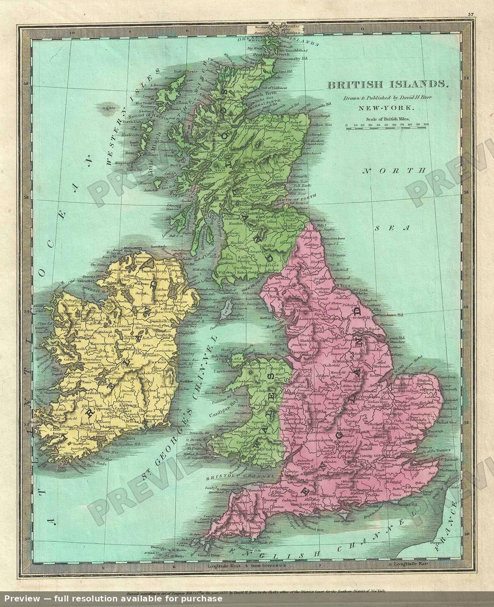 Antique map: British Islands, 1835