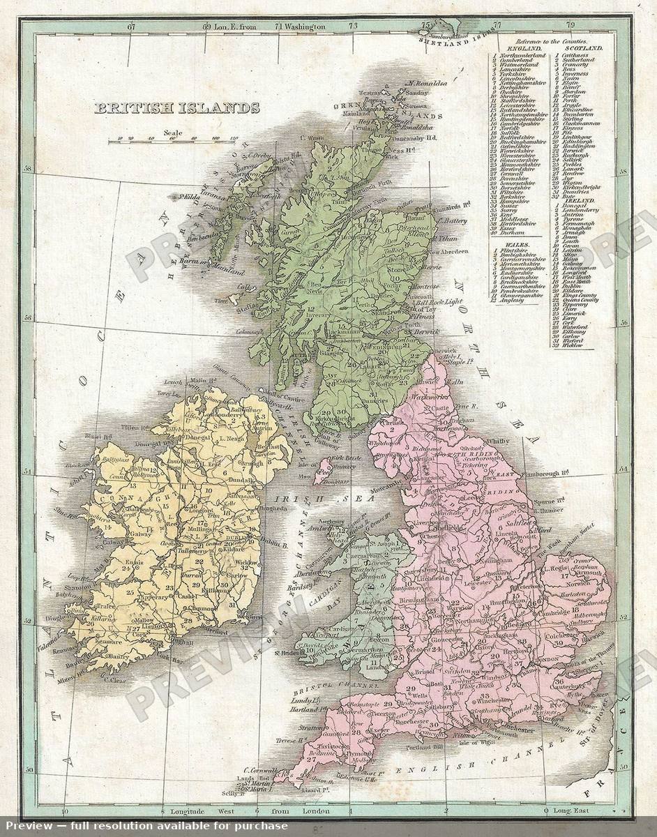 Antique map: British Isles, 1835, 1835