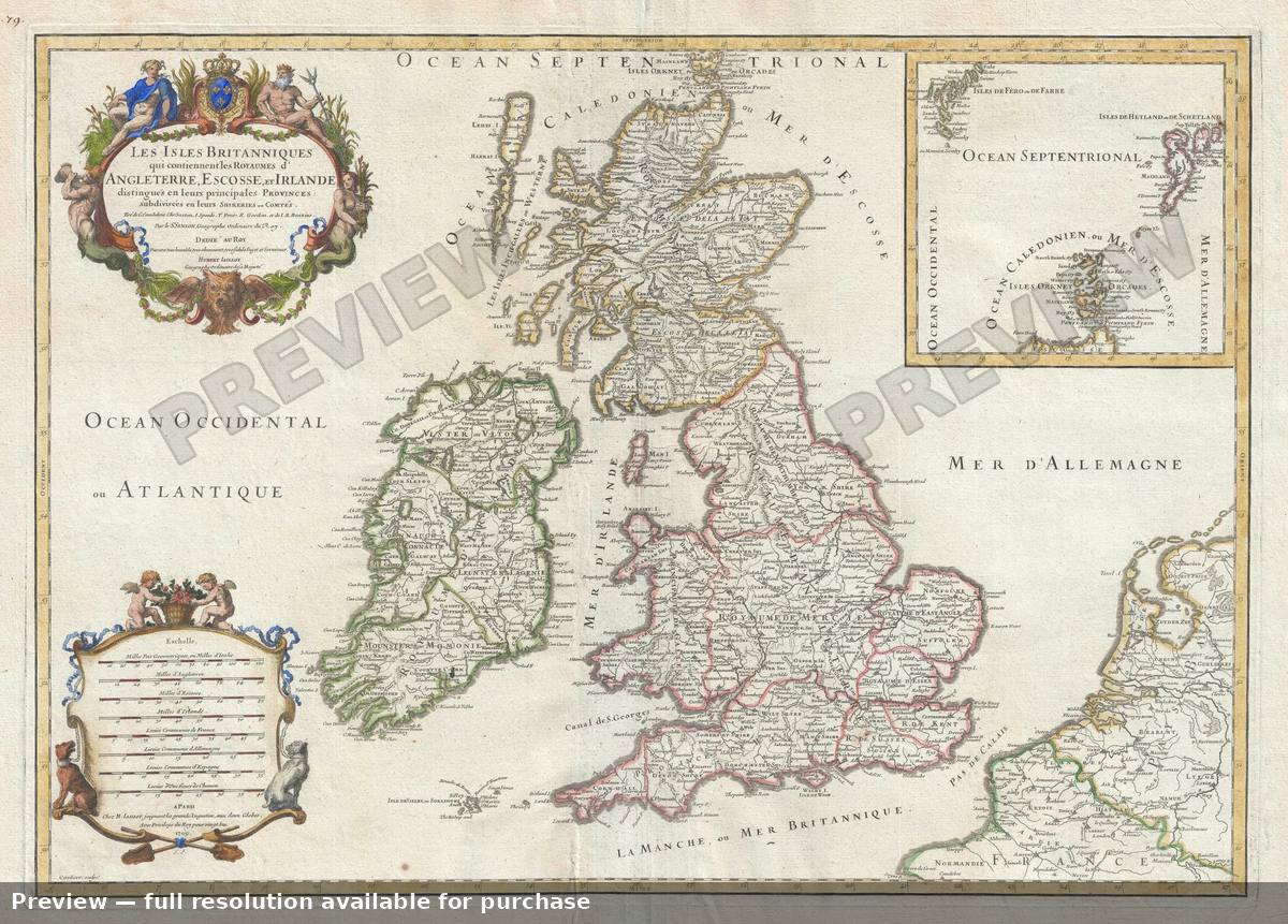 Antique map: British Isles, 1709