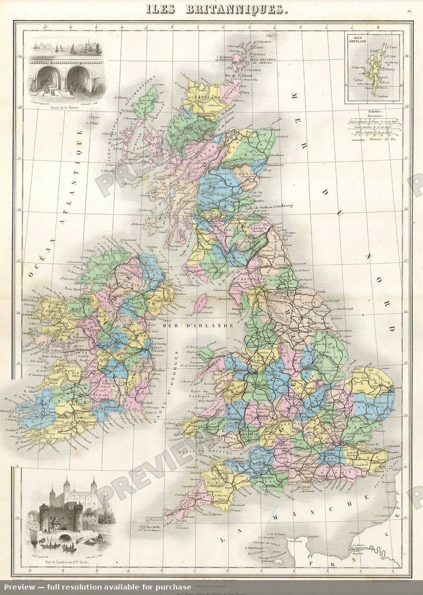 Antique map: British Isles, 1878