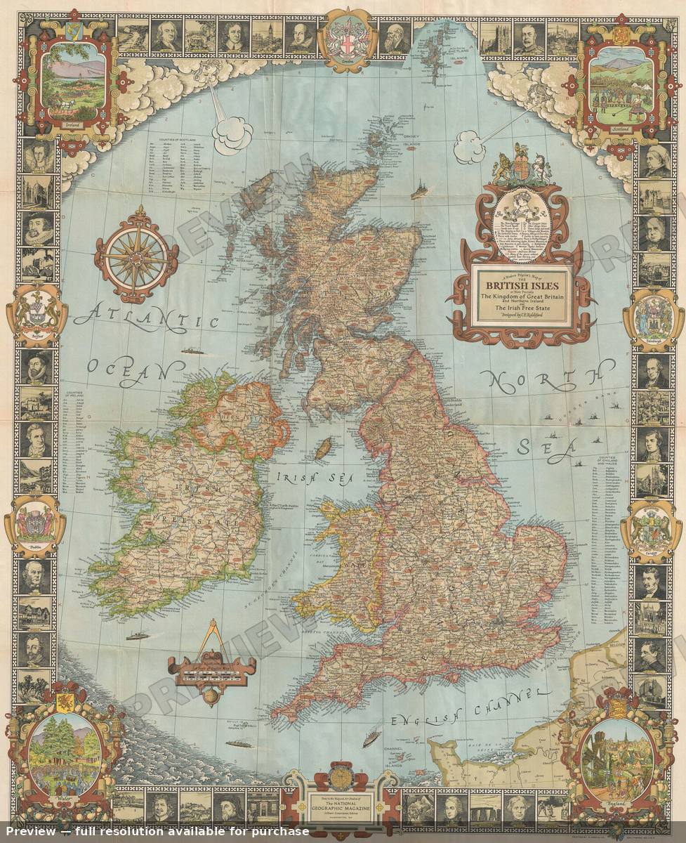 Antique map: British Isles, 1937, 1937