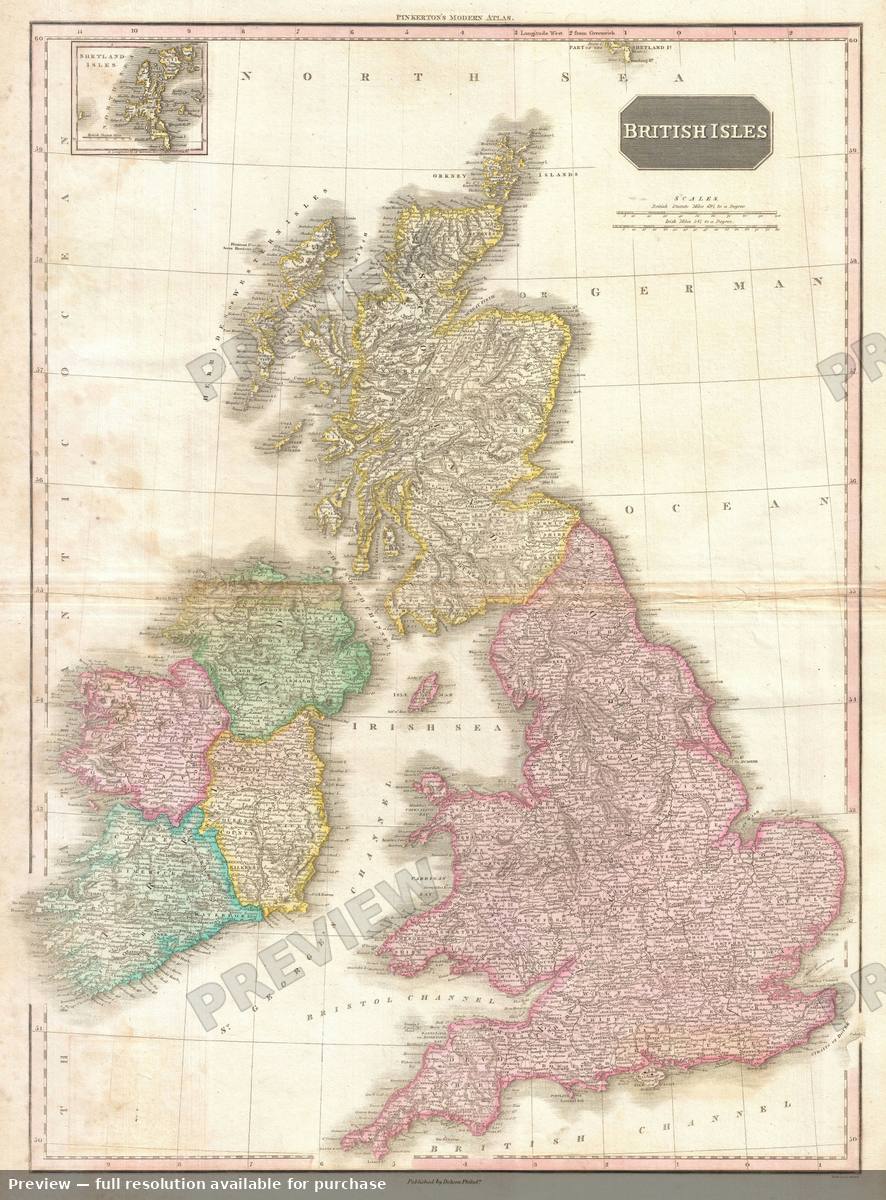 Antique map: British Isles, 1818, 1818