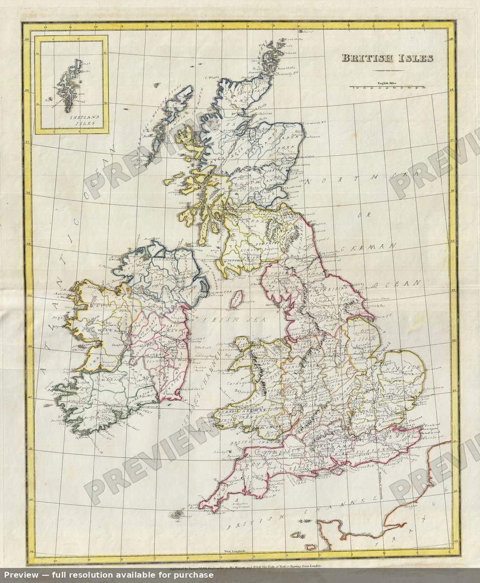 Antique map: British Isles, 1823