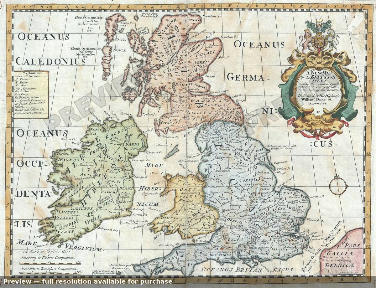 Antique map: British Isles Romans, 1712