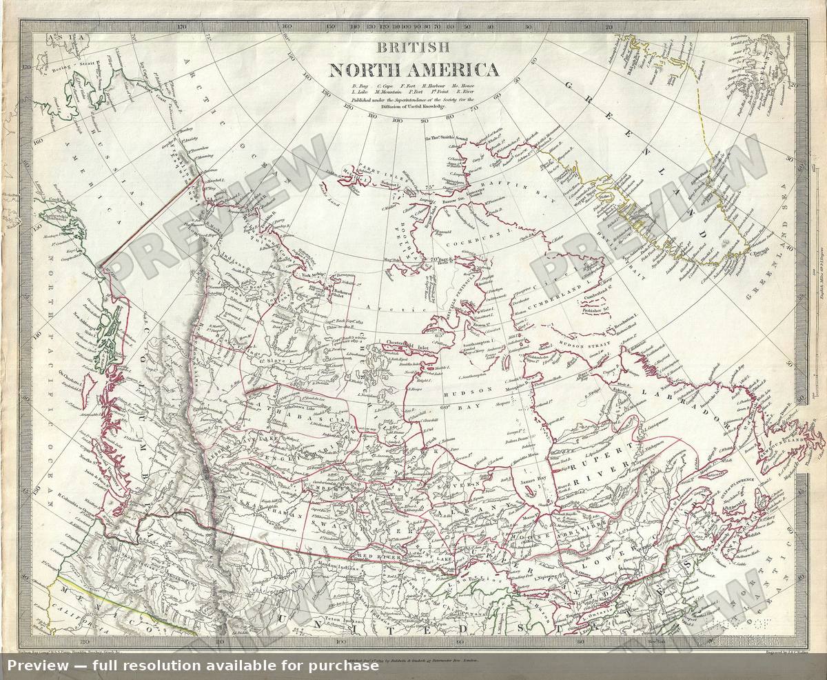 Antique map: British North America, 1844