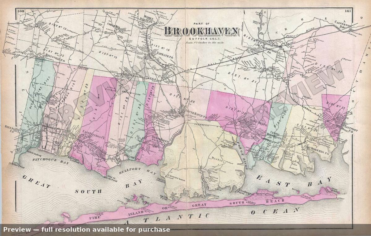 Antique map: Brookhaven Fire Island, 1873