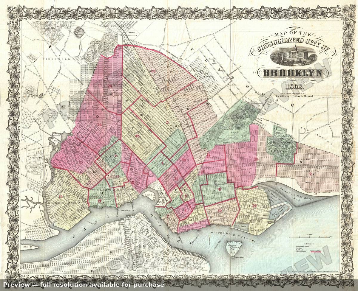 Antique map: Brooklyn, 1868