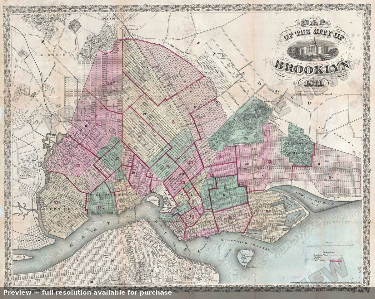 Antique map: Brooklyn, 1871