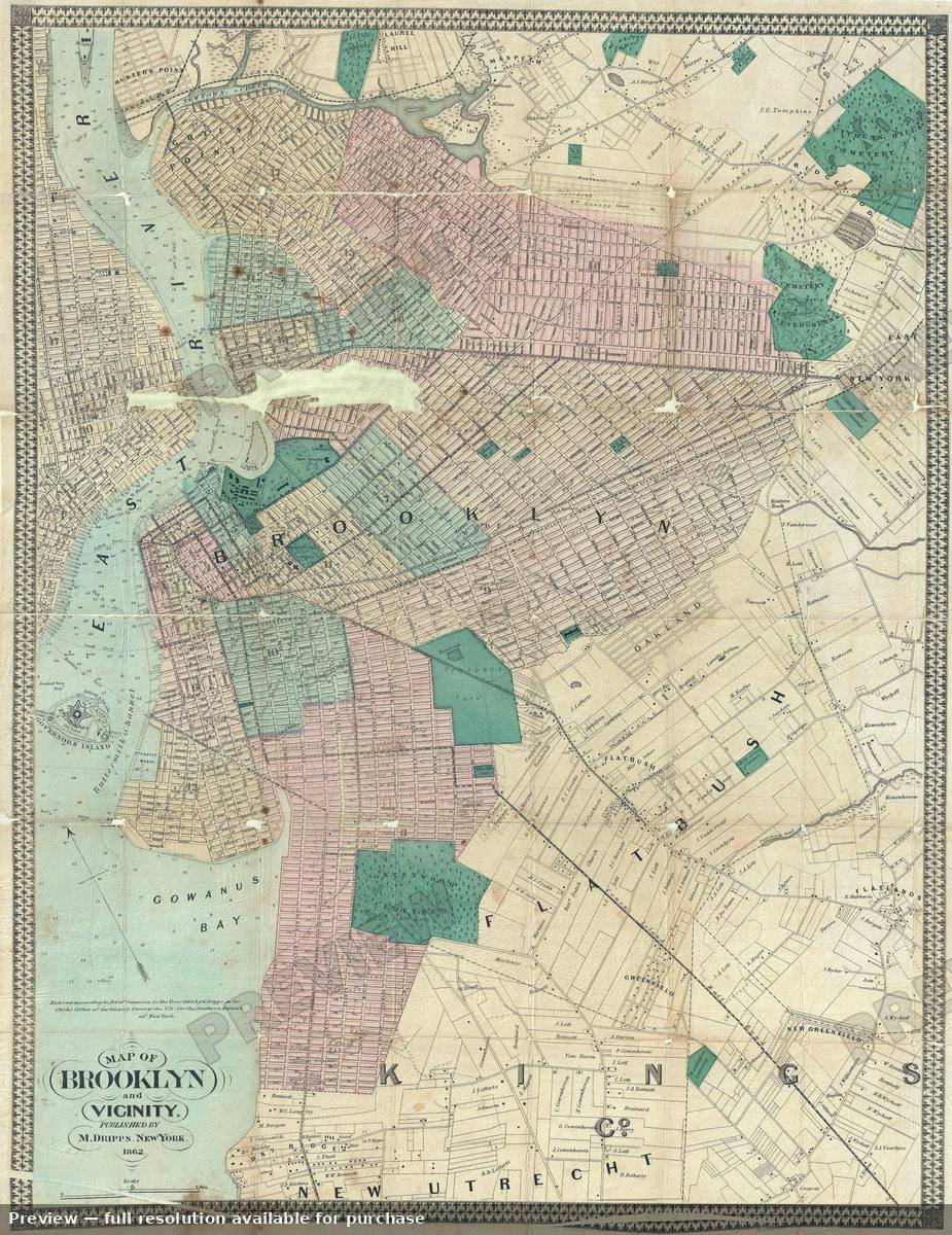 Antique map: Brooklyn, 1862