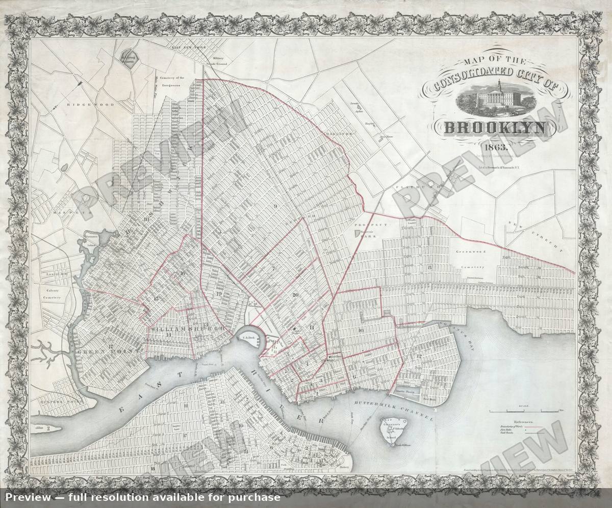 Antique map: Brooklyn, 1863, 1863