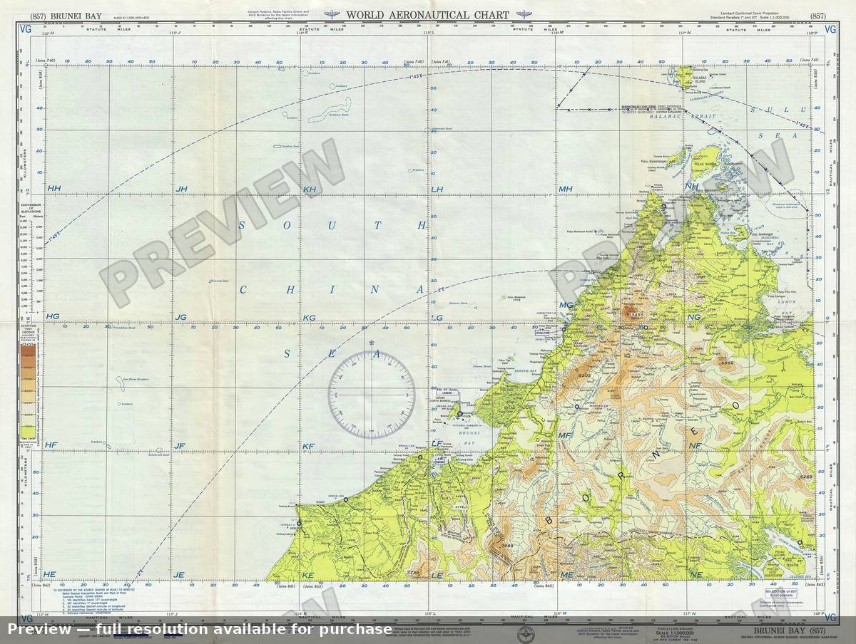 Antique map: Brunei Bay, 1958