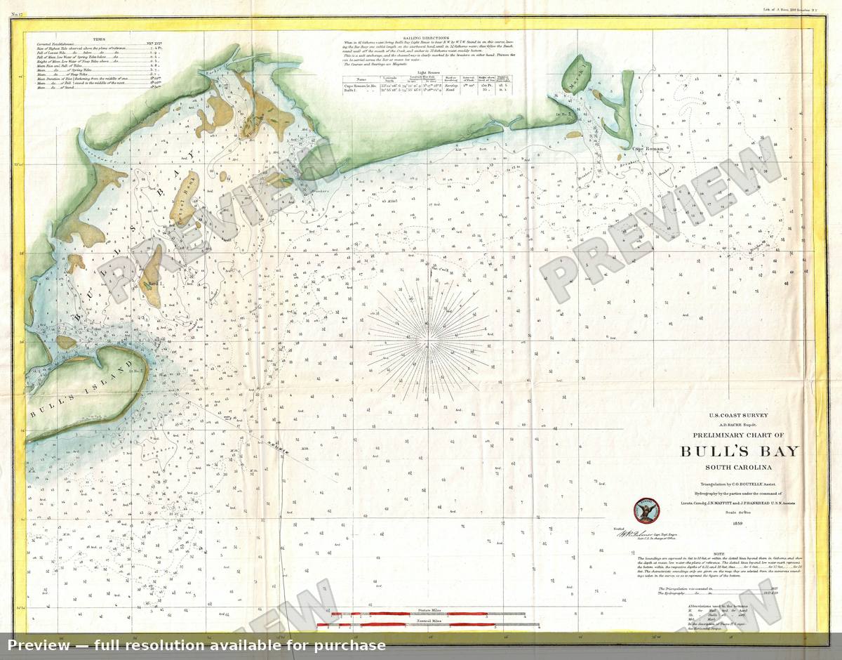 Antique map: Bulls Bay South Carolina, 1859