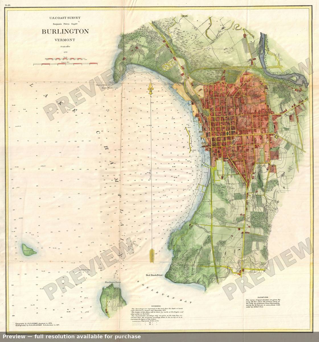 Antique map: Burlington Vermont, 1872