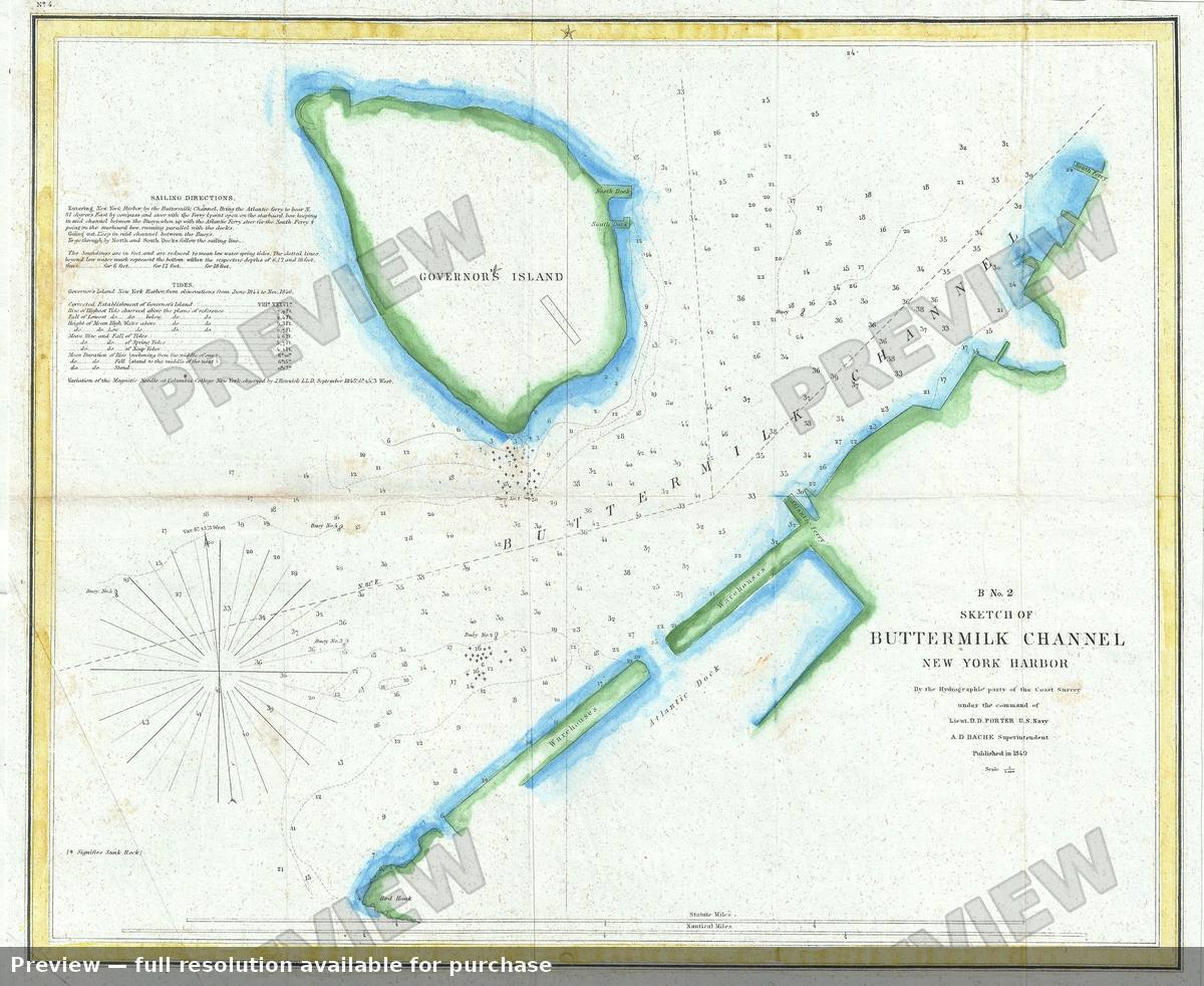 Antique map: Buttermilk Channel, 1849