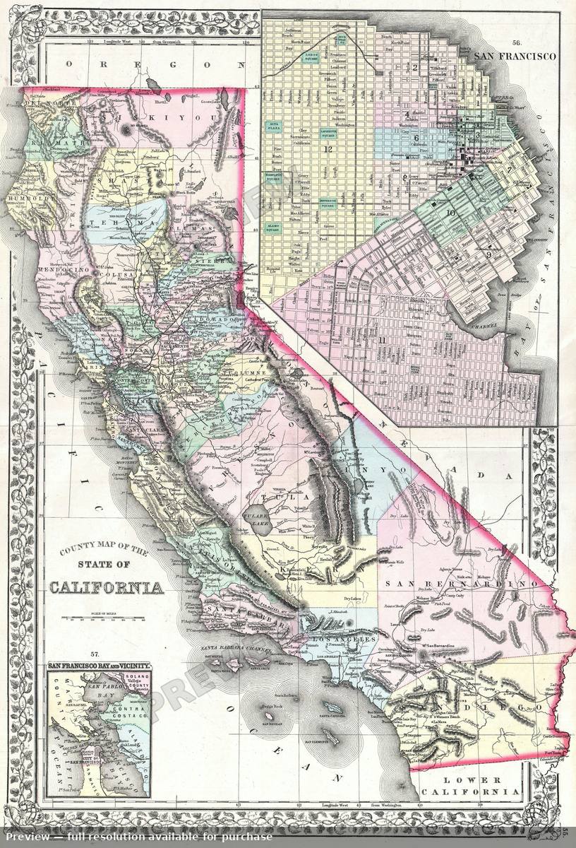 Antique map: CA, 1872, 1872