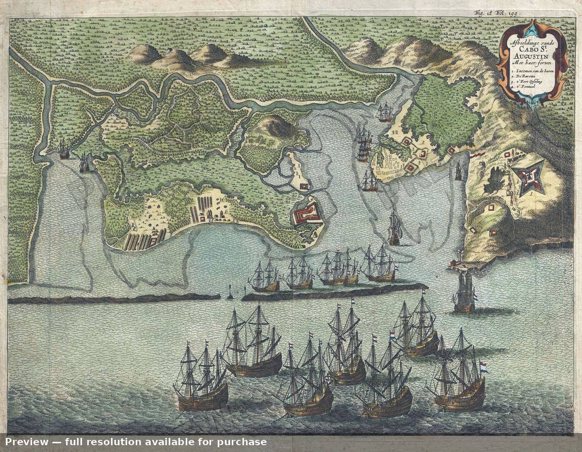 Antique map: Cabo St Augustin, 1656