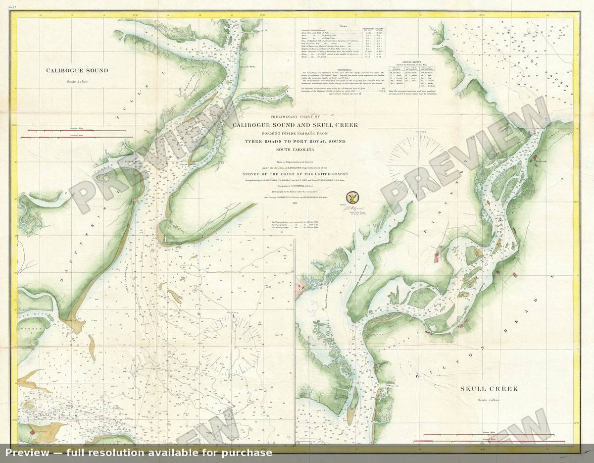 Antique map: Calibogue Skull SC, 1862