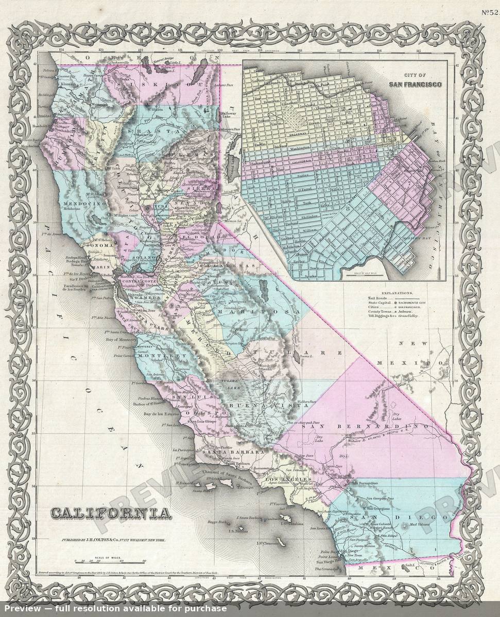 Antique map: California, 1855